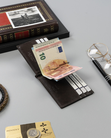 Portfel męski skórzany w brązowym kolorze z RFID - Rovicky