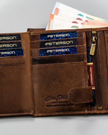 Duży, pionowy portfel męski ze skóry naturalnej - Peterson