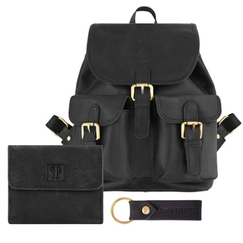 Zestaw prezentowy: plecak skórzany, portfel i brelok Paolo Peruzzi