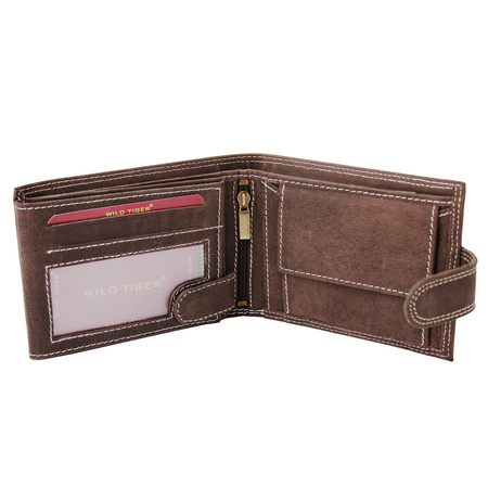Portfel męski skóra nubuk nap Wild Tiger - ciemnobrązowy