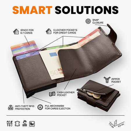 Portfel SOHO Zip wykonany z delikatnej, ekskluzywnej skóry Italia brązowy