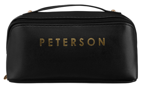 Kosmetyczka podróżna damska z ekoskóry - Peterson, czarna elegancja