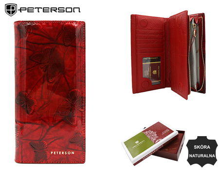 Pionowy, skórzany portfel damski na magnes i suwak - Peterson