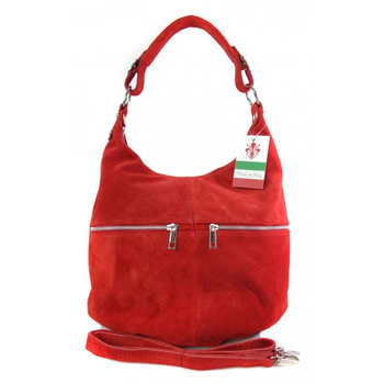 Klasyczny worek na ramię ,zamki suwaki XL A4 Shopper bag zamsz naturalny czerwony W345R