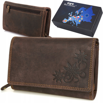 Portfel skórzany damski brązowy nubuk duży rozkładany premium Beltimore