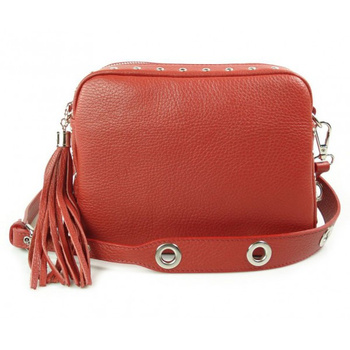 Listonoszka frędzelek, kółka ,dzety srebrne okucia Vera Pelle Czerwona  VP1188R