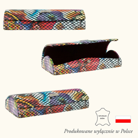 Etui na okulary BajuBaj z kolorowymi kwiatami ze skóry naturalnej