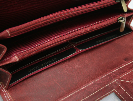 Portfel damski skóra nubuk Wild Tiger - ciemnoczerwony