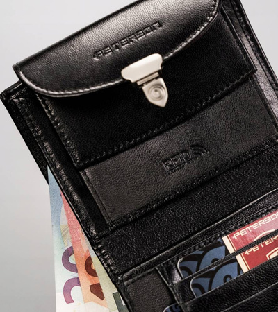 Skórzany portfel damski z systemem RFID zapinany na zatrzask — Peterson