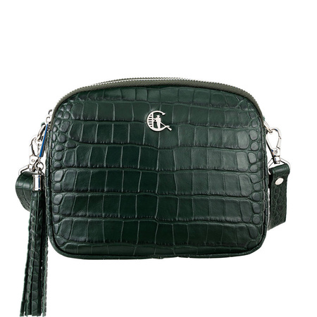 Listonoszka Canaletto z krokodylowej skóry z frędzlami zielona