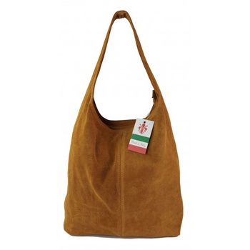 Zamszowy worek , Włoska skórzana torba xl a4 Camel shopper bag W356C