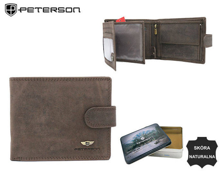 Poziomy portfel męski ze skóry naturalnej, system RFID Protect - Peterson