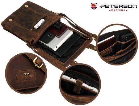 Listonoszka męska ze skóry naturalnej w brązowym kolorze - Peterson