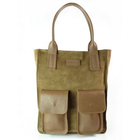 Torba skórzana XXL Vera Pelle zamszowa, pojemna, Camel BYC88C