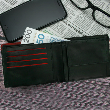 Portfel męski z kolorową wstawką Bellugio - czarno-czerwony