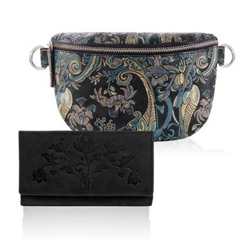 Zestaw prezentowy: portfel skórzany T-05-BL i saszetka T-36-G czarna