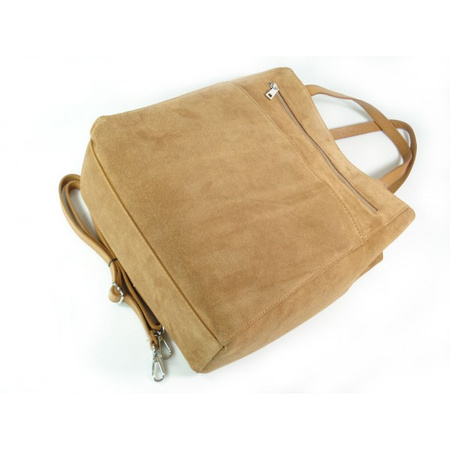 Shopper bag Vera Pelle  gruby zamsz aksamitny pojemny worek na ramię   Camel SV55C