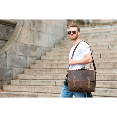 Torba męska na ramię Paolo Peruzzi z naturalnej skóry i canvasu