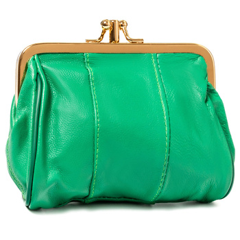 Portmonetka damska w retro stylu, skórzana, zielona, mała