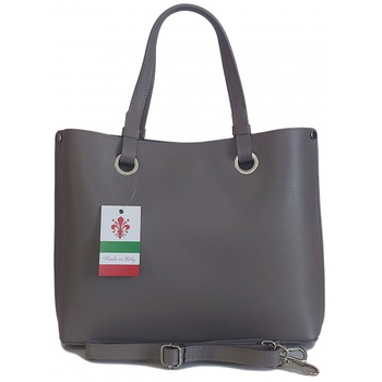 Torba shopper skórzana A4 na ramię, włoska Vera Pelle, szara