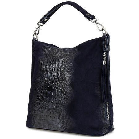 Torebka skórzana zamszowa CROCO shopper duża