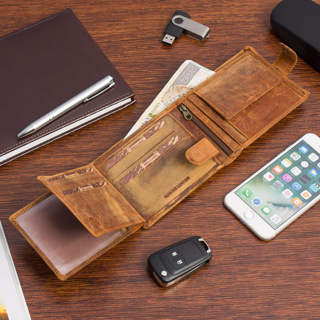 Portfel skórzany męski z tłoczeniem koń Bellugio - wielbłądzi