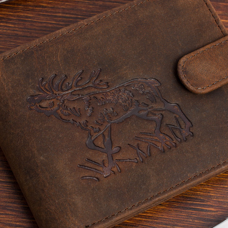 Portfel skórzany męski z tłoczeniem jeleń Bellugio - rdzawy