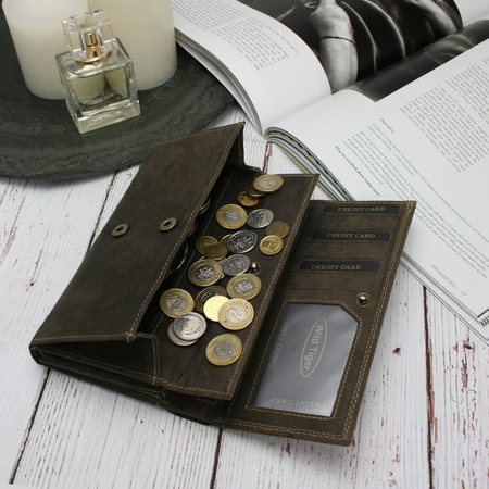 Portfel damski skóra nubuk Wild Tiger - ciemnobrązowy