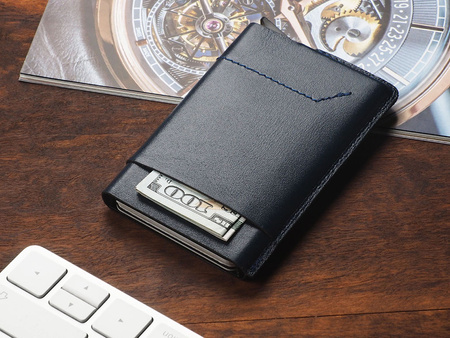 Portfel GOBI wykonany z miękkiej skóry Italia granatowy