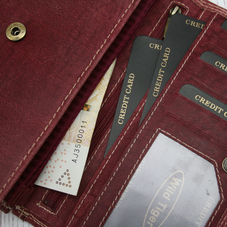 Portfel damski skóra nubuk Wild Tiger - ciemnoczerwony