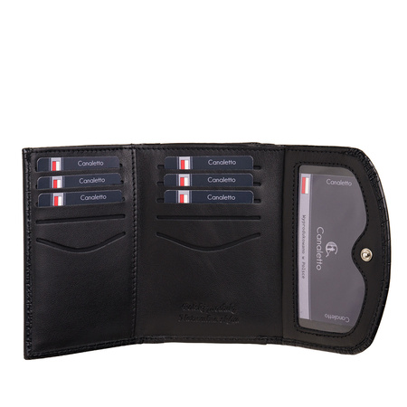 Portfel damski elegancki z krokodylim wzorem, czarny, z RFID