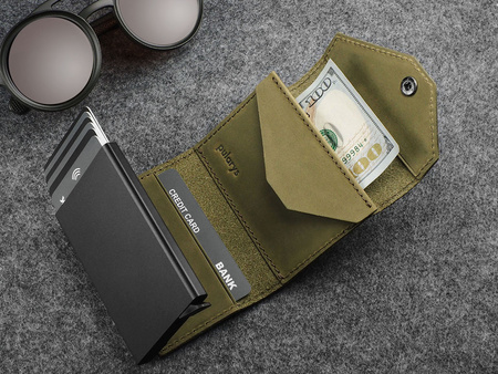 Portfel PORTER Go wykonany z woskowanej skóry Hunter oliwkowy