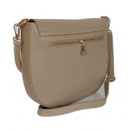 Listonoszka skórzana podkówka Vera Pelle Beżowa z złotymi okuciami