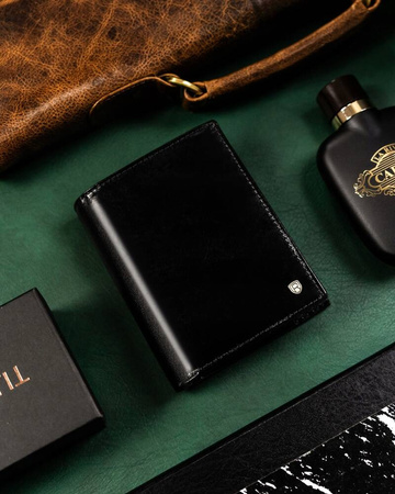 Portfel męski skórzany Rovicky - duży, czarny z RFID