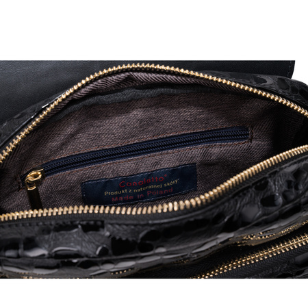 Listonoszka Canaletto z kroplami, czarna skórzana z złotymi detalami