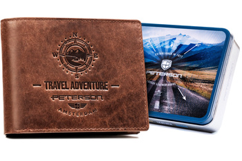 Skórzany portfel męski z ozdobnym tłoczeniem - Peterson