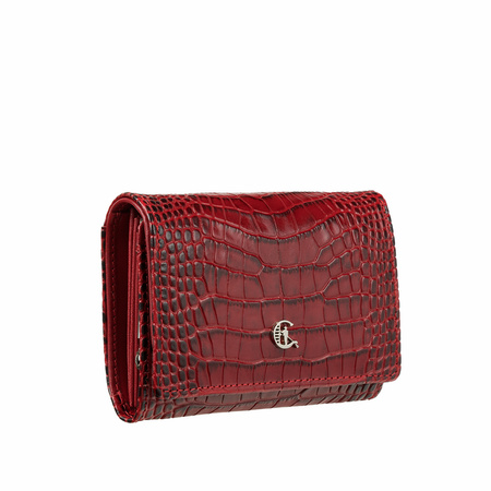 Portfel damski skórzany croco Canaletto w eleganckim bordo