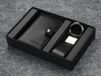 Portfel HIKER  w zestawie z brelokiem ze skóry Nomad czarny