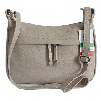 Duża piękna Włoska listonoszka Vera Pelle pojemna klasyczna torebka Beżowa DLK4T