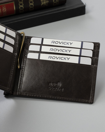 Portfel męski skórzany w brązowym kolorze z RFID - Rovicky
