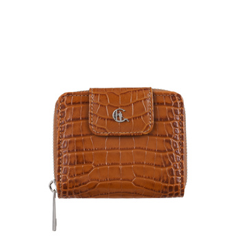 Portfel damski Canaletto skórzany krokodyli z RFID, koniakowy elegancki