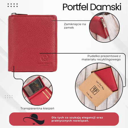 Portfel damski skórzany gęboka czerwie RFID Paolo Peruzzi T-139-RD