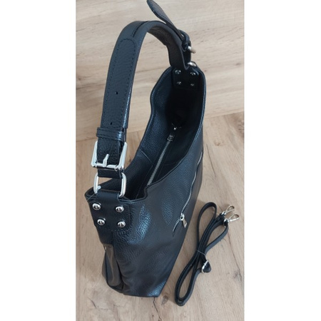 Torebka worek skórzana Vera Pelle, czarna, włoska, pojemna VORX12N