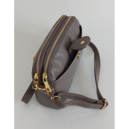 Listonoszka skórzana Vera Pelle, dwie komory, szara, złote okucia