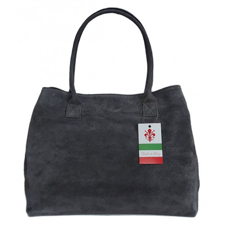 Torba XL A4 Vera Pelle - Szara, Naturalna Skóra Zamszowa, Made in Italy