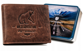 Duży, skórzany portfel męski z ozdobnym tłoczeniem - Peterson