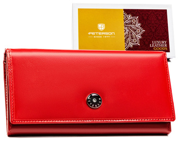 Portfel damski czerwony z RFID - elegancka skórzana torebka Peterson