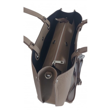 Torba Shopper Beżowa Vera Pelle z trzema komorami, A4