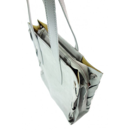 Zamszowa torba Shopper bag ,duży worek, kółka,  Vera Pelle pojemny Szara  WK745G