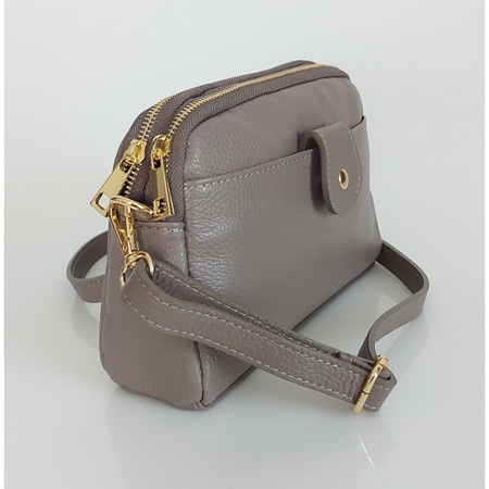 Listonoszka skórzana Vera Pelle, dwie komory, szara, złote okucia